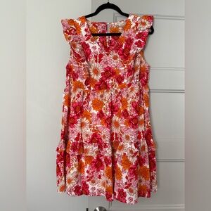JODIFL Pink and Orange Floral Ruffle Dress